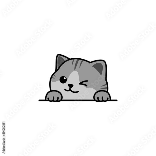Cute cat peeking and winking eye cartoon, vector illustration