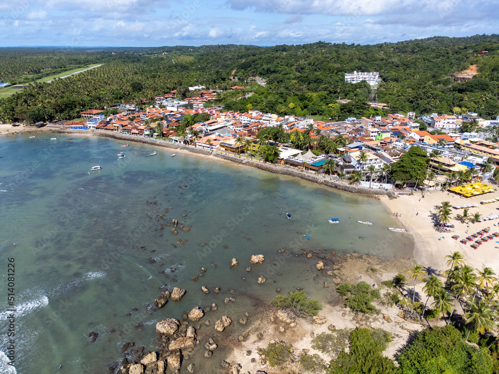 Amazing paradise beach on island with many coconut trees - Morro de Sao Paulo, Bahia, Brazil