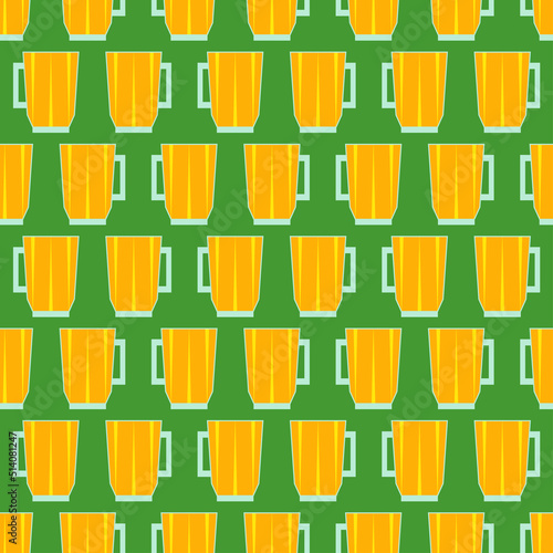 Beer seamless pattern. Icons of alcohol drink in flat design. Cocktail party background. Beer glass on green background. Design for print on fabric, wrapping paper, packaging. Vector illustration