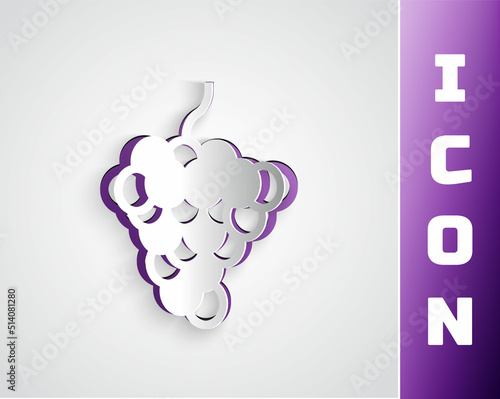 Paper cut Grape fruit icon isolated on grey background. Paper art style. Vector