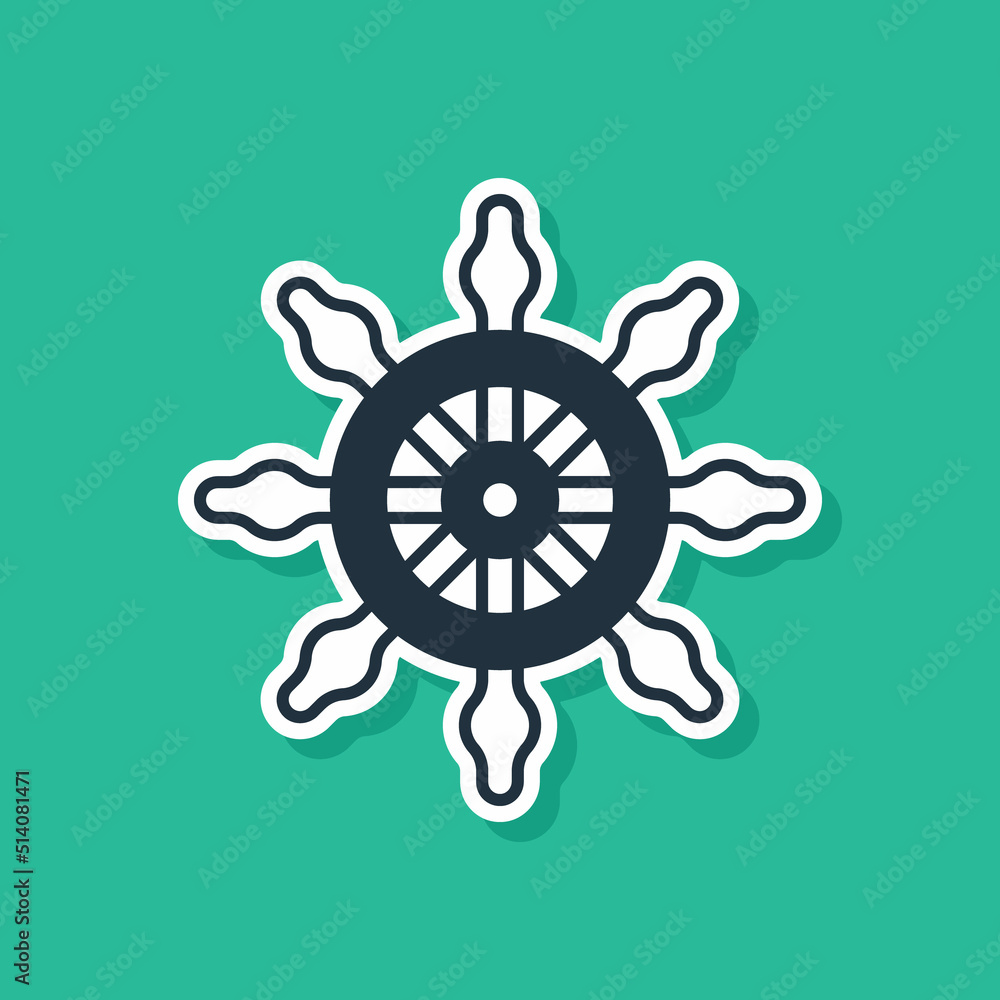 Fototapeta premium Blue Ship steering wheel icon isolated on green background. Vector