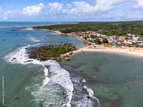 Amazing paradise beach on island with many coconut trees - Morro de Sao Paulo, Bahia, Brazil