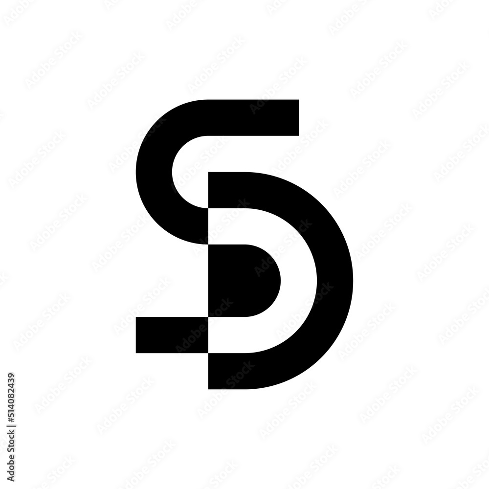 Letter SD pixel digital negative space logo Letter SD pixel digital negative space logo