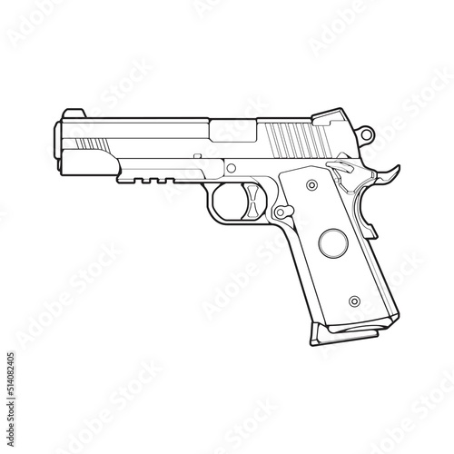 Firearms line art style, Shooting gun, Weapon illustration, Vector Line, Gun illustration, Modern Gun, Military concept, Pistol line art for training
