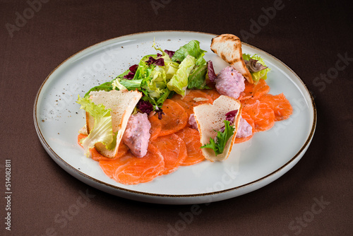 Japanese cuisine salmon sashimi close up