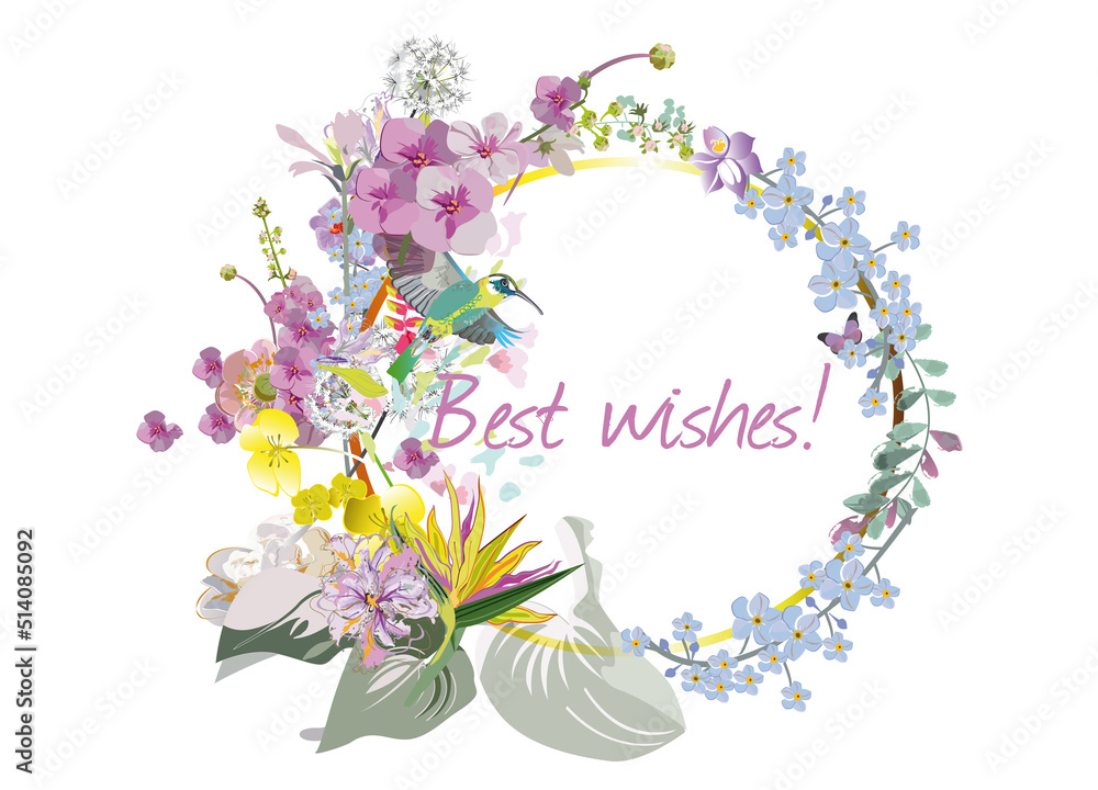 Series of floral greeting backgrounds with summer and spring flowers for wedding decoration, Valentine's Day, sales and other events . Hand drawn vector illustrations. Series of floral greeting backgrounds with summer and spring flowers for wedding decoration, Valentine's Day, sales and other events . Hand drawn vector illustrations.