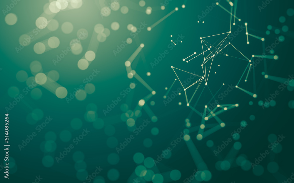 Abstract background. Molecules technology with polygonal shapes, connecting dots and lines. Connection structure. Big data visualization.