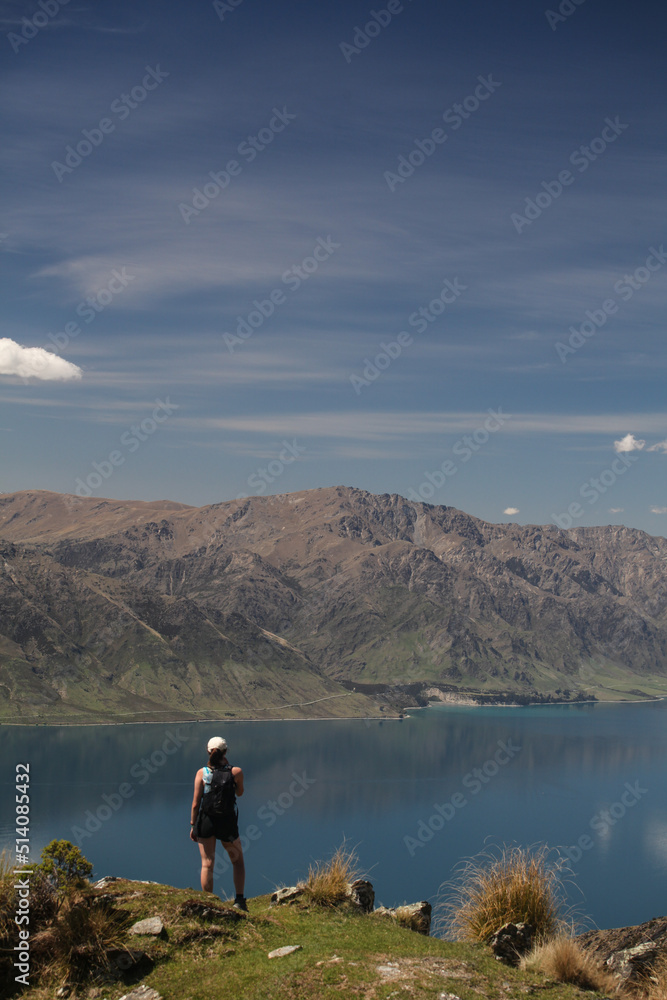 Hiker above lake