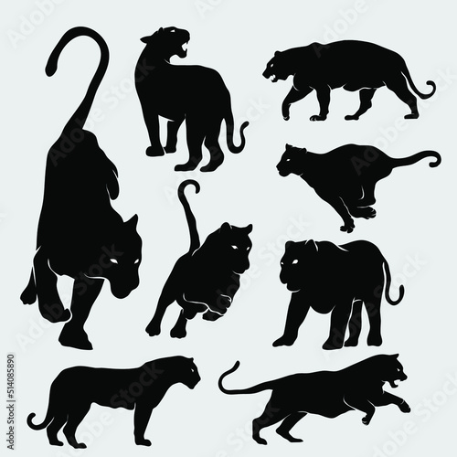 black panther silhouette vector illustration set