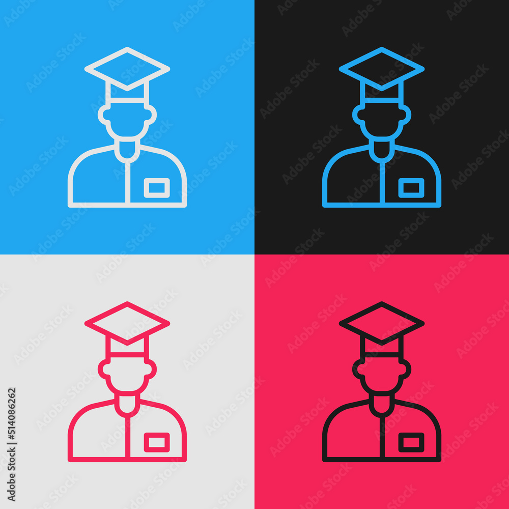 Pop art line Laboratory assistant icon isolated on color background. Vector