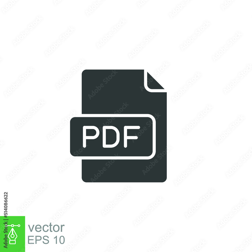 Pdf glyph icon. Simple solid design style. File, format, download, symbol, banner, button, sign concept. Vector illustration isolated on white background. Eps 10. Pdf glyph icon. Simple solid design style. File, format, download, symbol, banner, button, sign concept. Vector illustration isolated on white background. Eps 10.