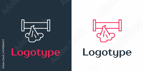 Logotype line Broken metal pipe with leaking water icon isolated on white background. Logo design template element. Vector