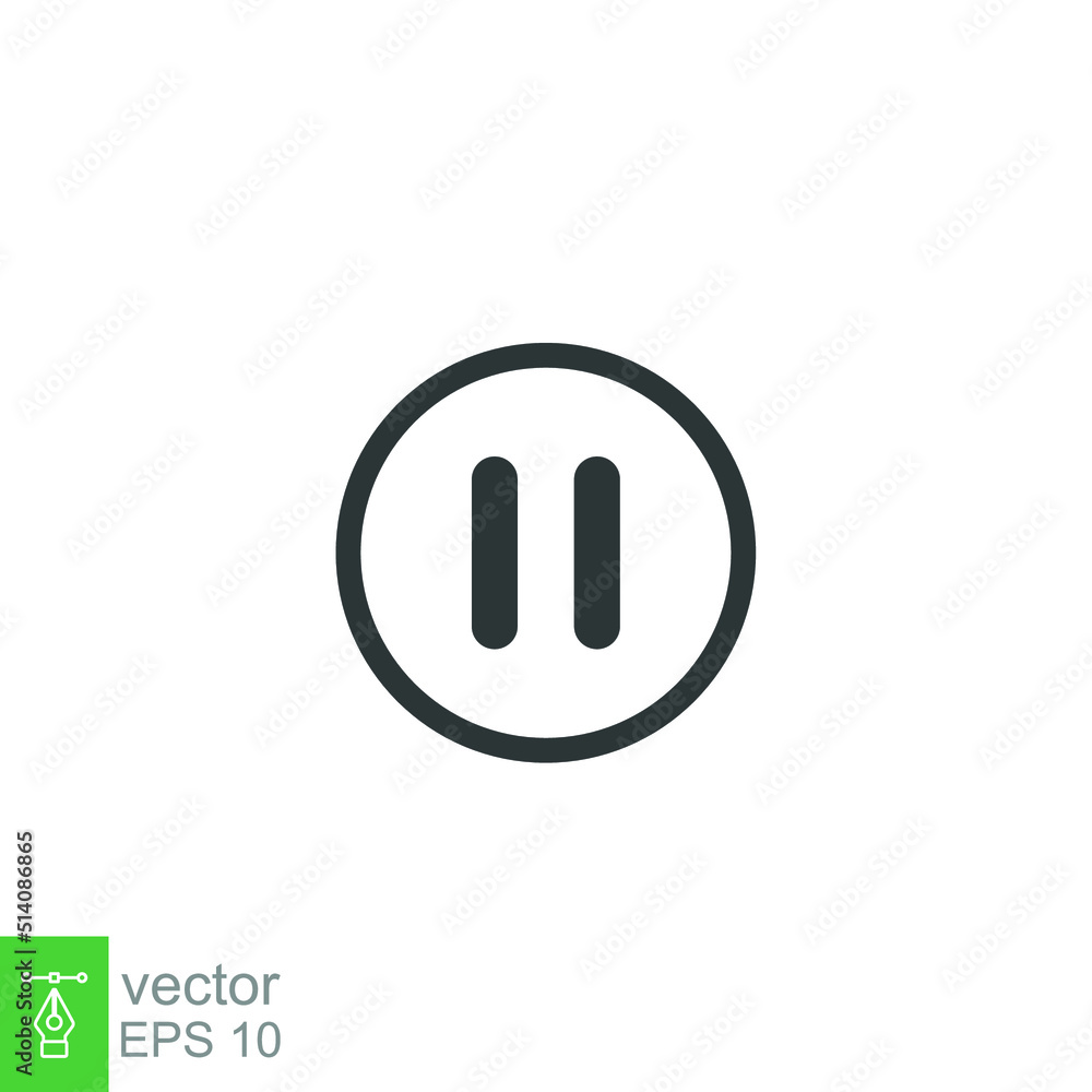 Pause line icon. Simple outline design style. Button, sign, round, symbol, play, speaker, video concept. Vector illustration isolated on white background. Eps10 Pause line icon. Simple outline design style. Button, sign, round, symbol, play, speaker, video concept. Vector illustration isolated on white background. Eps10
