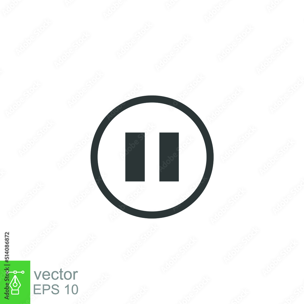 Pause line icon. Simple outline design style. Button, sign, round, symbol, play, speaker, video concept. Vector illustration isolated on white background. Eps10 Pause line icon. Simple outline design style. Button, sign, round, symbol, play, speaker, video concept. Vector illustration isolated on white background. Eps10