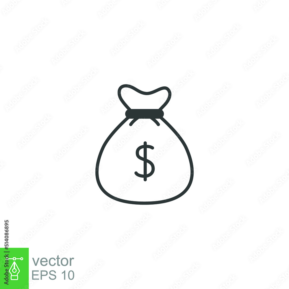 Money bag line icon. Simple outline design style. Dollar, moneybag, cash, million, sack concept. Vector illustration isolated on White background. Eps 10. Money bag line icon. Simple outline design style. Dollar, moneybag, cash, million, sack concept. Vector illustration isolated on White background. Eps 10.
