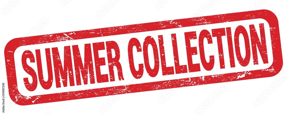 SUMMER COLLECTION text written on red rectangle stamp. SUMMER COLLECTION text written on red rectangle stamp.