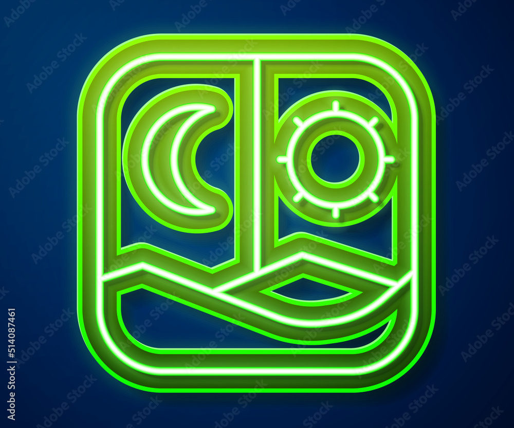 Glowing neon line Ramadan fasting icon isolated on blue background. Fast day and night. Religious fasting. Vector Glowing neon line Ramadan fasting icon isolated on blue background. Fast day and night. Religious fasting. Vector