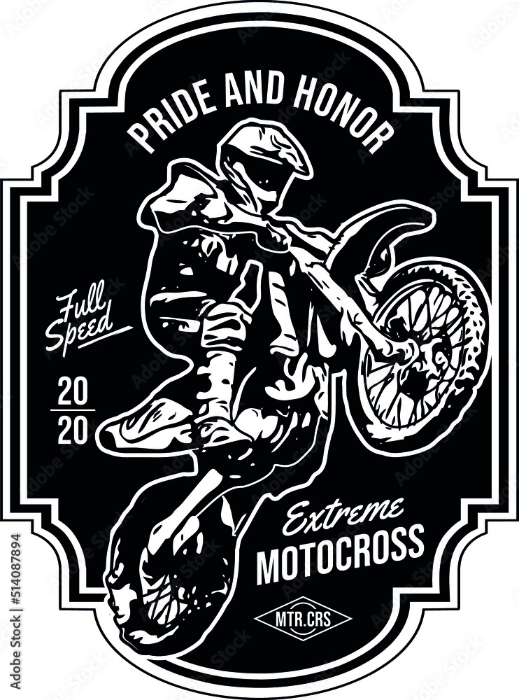 Naklejka premium Design Badge Emblem T-Shirt Motocross Pride And Honor