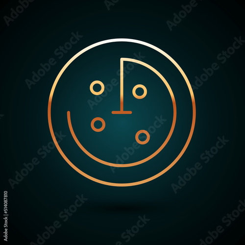 Gold line Radar with targets on monitor in searching icon isolated on dark blue background. Search system. Navy sonar. Vector