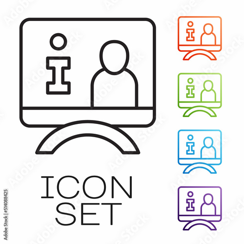 Black line Television report icon isolated on white background. TV news. Set icons colorful. Vector