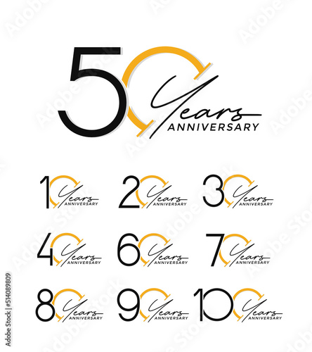 set of anniversary logo style black and orange color on white background for special celebration