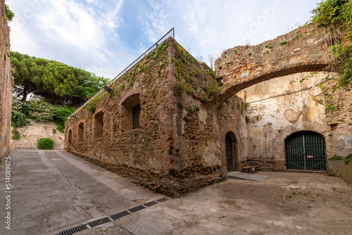 Inside the fortified walls of the historic New Fortress or Fortezza Nuevo in the New Venice canal area of Livorno, Italy.