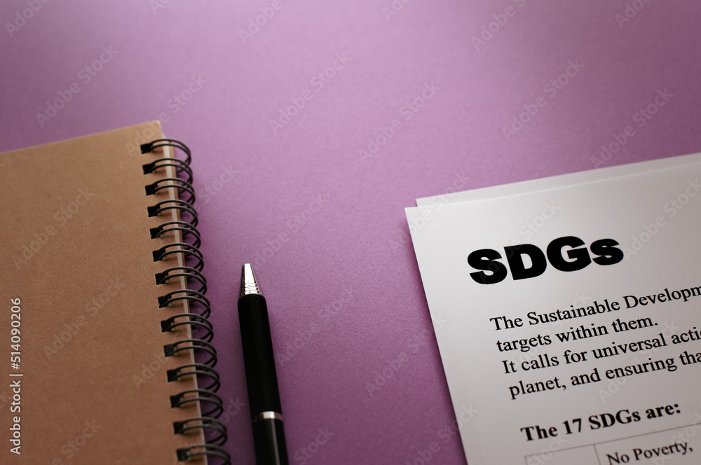 There is dummy documents that created for the photo shoot about SDGs. It's placed on a color background. There is dummy documents that created for the photo shoot about SDGs. It's placed on a color background.