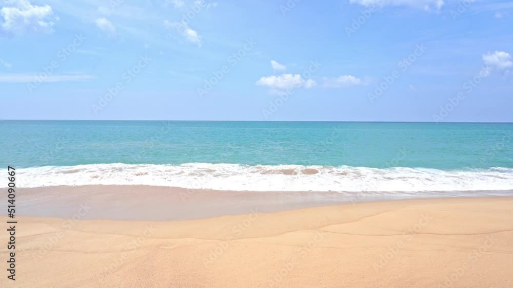 Tropical Beach, Ocean Waves, Sand and Blue Horizon, Slow Motion Tropical Beach, Ocean Waves, Sand and Blue Horizon, Slow Motion