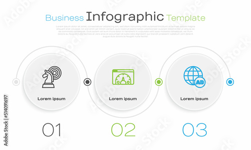 Set line Chess, Website statistic and Advertising. Business infographic template. Vector