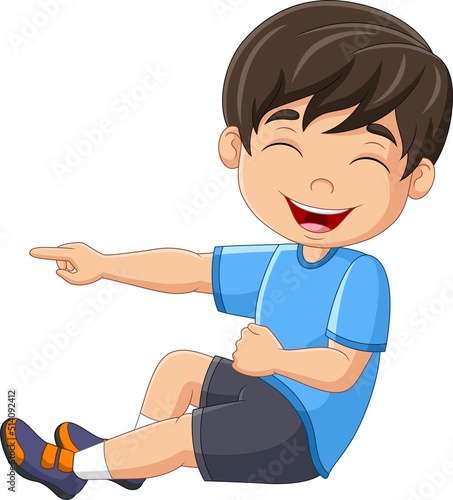 Cartoon boy laughing out loudly and pointing