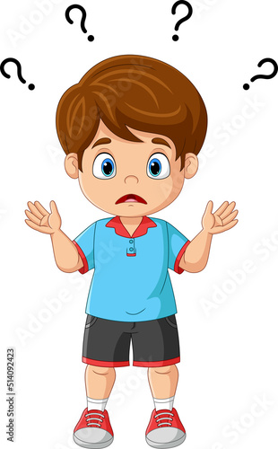 Surprised little boy about question mark over head