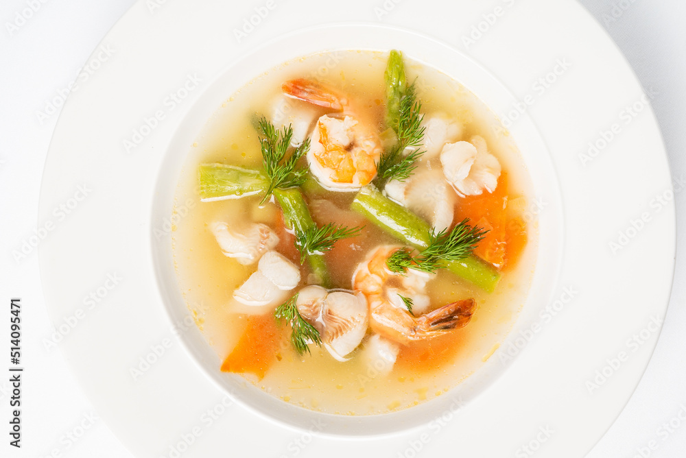 seafood soup isolated on the white background seafood soup isolated on the white background