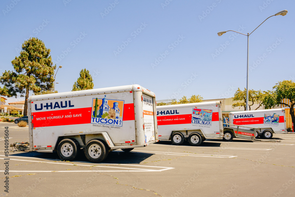 UHaul moving van garage and parking lot in Santa Maria, California. UHaul company offers