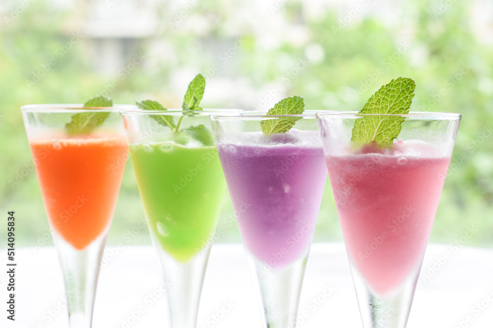 Fruit Flavored Frozen drink - Orange, Melon, Grape and Strawberry Fruit Flavored Frozen drink - Orange, Melon, Grape and Strawberry