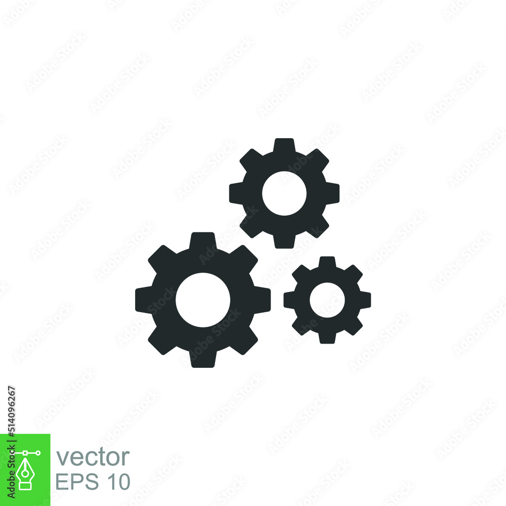 Gear glyph icon. Simple solid style. Two, three, technology, service, wheel concept. Vector illustration isolated on white background. EPS 10