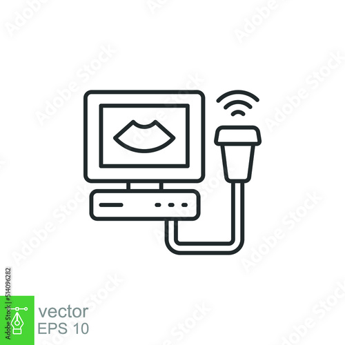Ultrasound line icon. Simple outline style. Examination, sonography, heart, pictogram concept. Vector illustration isolated on white background. EPS 10