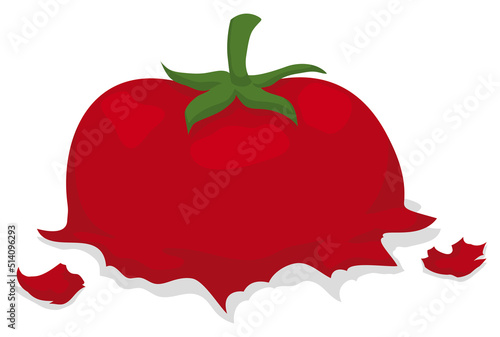 Sliced and ragged tomato over white background, Vector illustration