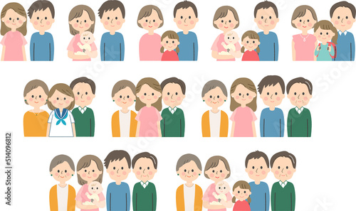 いろいろな世代の家族のセット