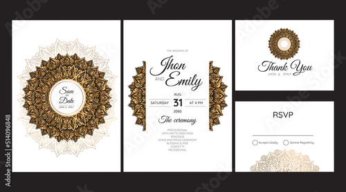Gold vintage greeting card on a white background. Luxury ornament template. Mandala. Great for invitation, flyer, menu, brochure, postcard, background, wallpaper, decoration, or any desired idea