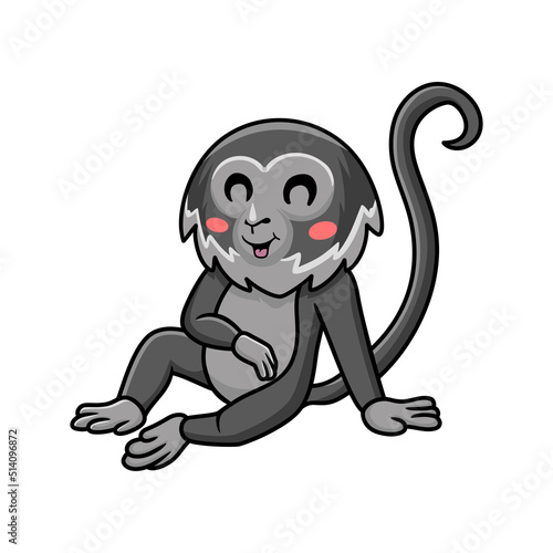 Cute black spider monkey cartoon sitting