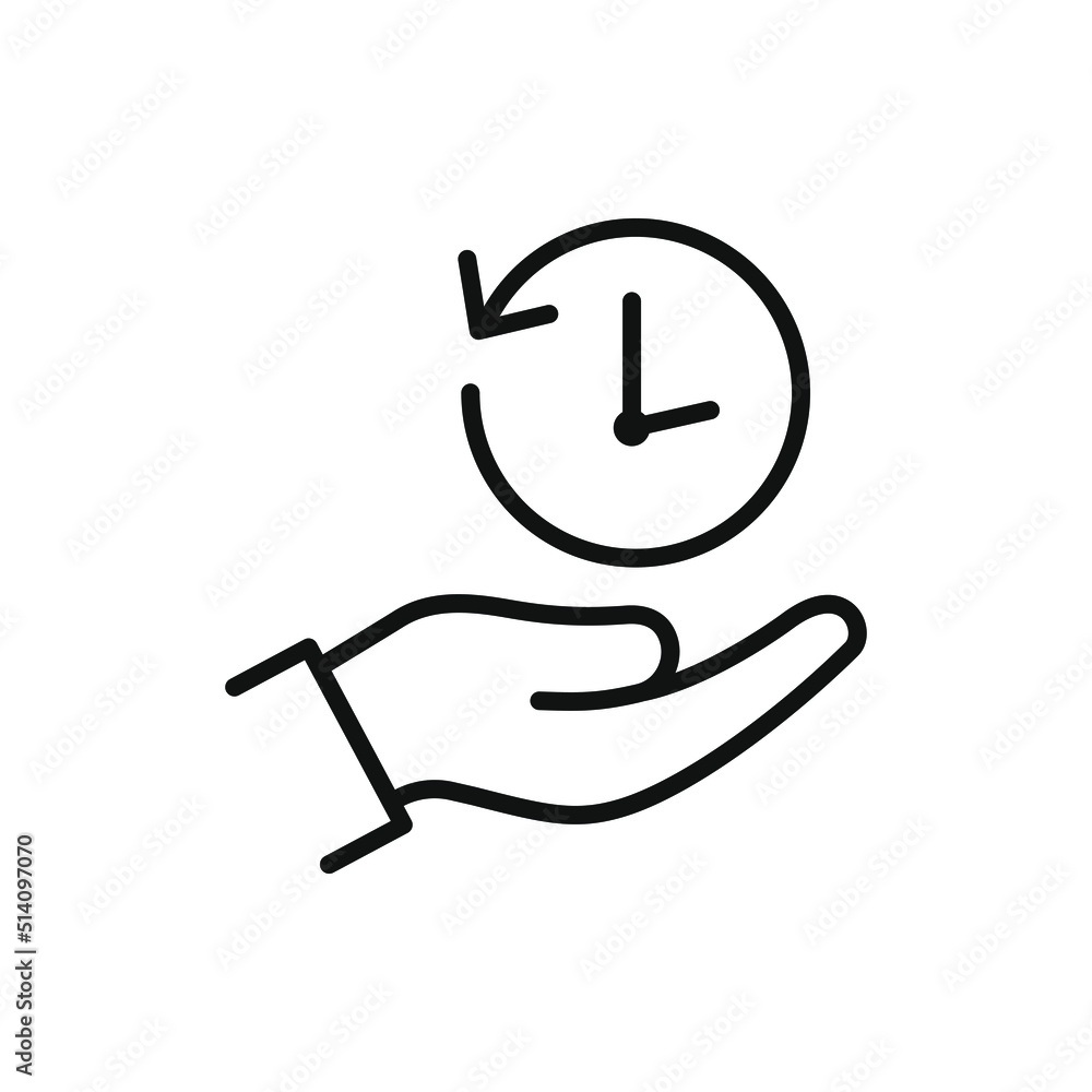 Clock in circular arrow on hand. Browser history icon line style isolated. Vector illustration Clock in circular arrow on hand. Browser history icon line style isolated. Vector illustration