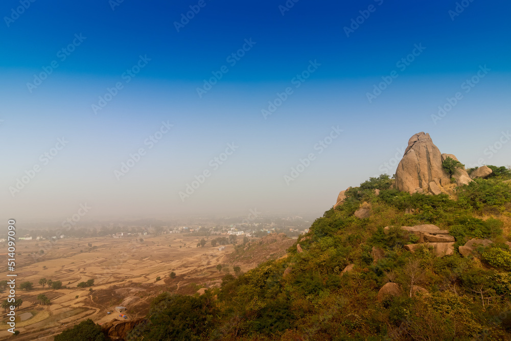Joychandi Pahar - mountain - is a hill which is a popular tourist attraction in the Indian state of West Bengal in Purulia district. Image of the top of the hill in morning.