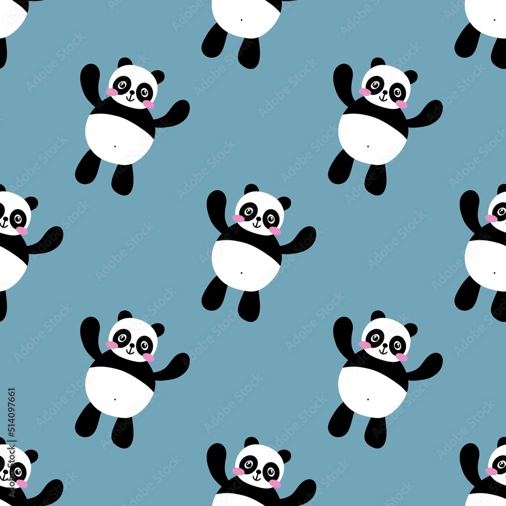 Cartoon seamless kawaii panda pattern for kids and fabrics and textiles and wrapping paper and kindergarten