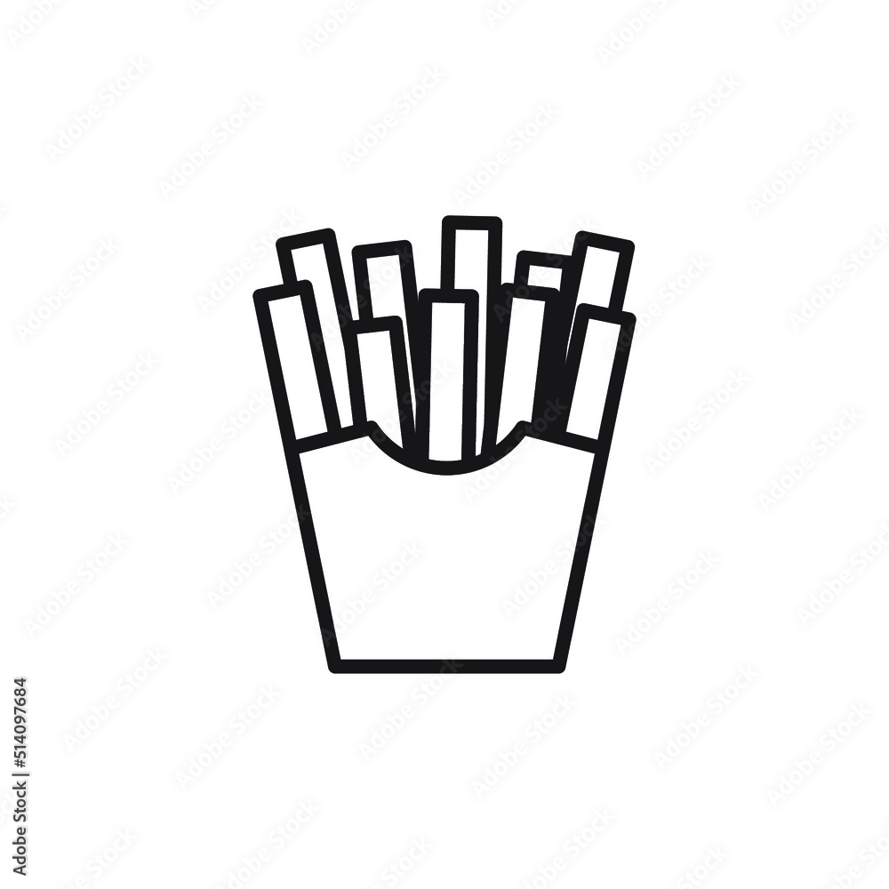 Fast Food French Fries. Line Icons On White Background