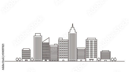 ビジネス街の線画イラスト