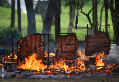 Brazilian Barbecue, rib on ground fire