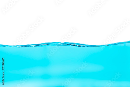 Blue water wave surface and air bubbles on white background.