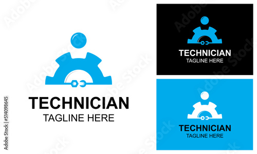 Technician Logo Design Template. HVAC logo design, heating ventilation, and air conditioning logo or icon template. Repair, maintenance logo. Repairman holds in hands tools a wrench and screwdriver.
