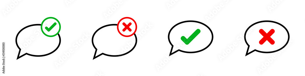 Obraz premium Conjunto de icono de burbuja de pensamiento positivo y negativo. Bien y mal. Comentario y chat. Concepto de correcto e incorrecto. Ilustración vectorial de diferentes estilos