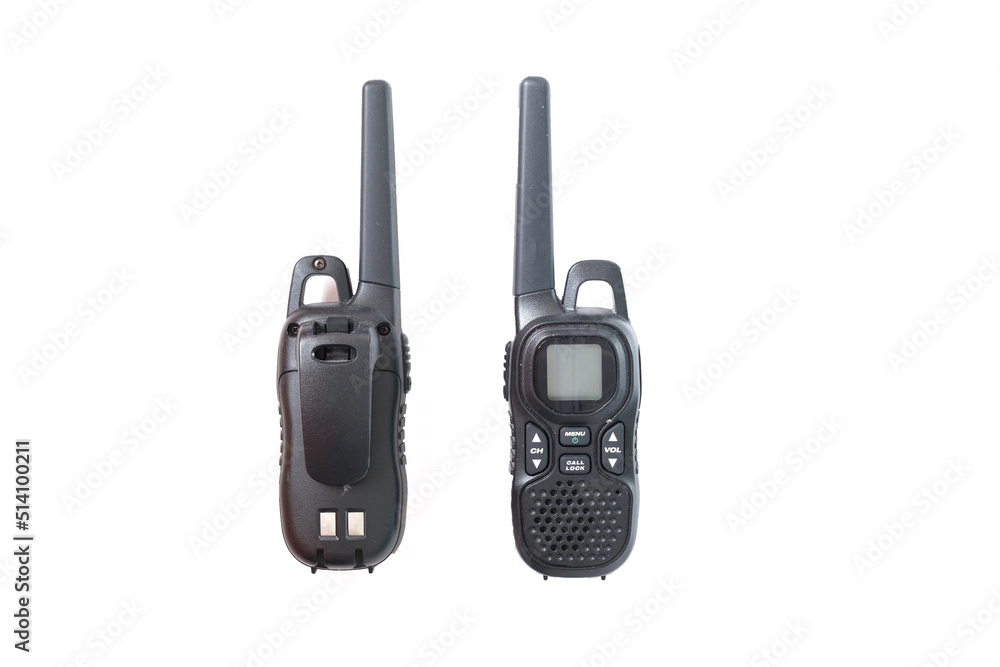 set of walkie talkie, portable wireless radio on white background set of walkie talkie, portable wireless radio on white background